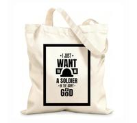 AILOONG Bolsos de lona de algodón para mujer Tela de 12 oz de grosor Solo quiero ser un soldado en el ejército de Dios. Material agradable para la piel 25x30cm Pequeño
