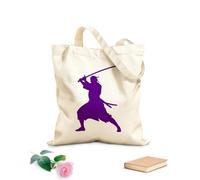 AILOONG Bolsos de lona de algodón para mujer Tela de 340g/m² de grosor arte de silueta de guerrero samurái Material agradable para la piel