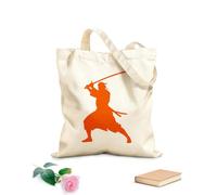 AILOONG Bolsos de lona de algodón para mujer Tela de 340g/m² de grosor arte de silueta de guerrero samurái Material agradable para la piel