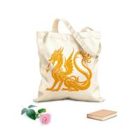 AILOONG Bolsos de lona de algodón para mujer Tela de 340g/m² de grosor Arte icónico de silueta de dragón de escamas místicas de la serpiente de las leyendas Material agradable para la piel