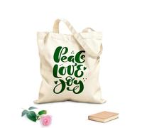AILOONG Bolsos de lona de algodón para mujer Tela de 340g/m² de grosor Caligrafía positiva con letras de paz, amor y alegría. Material agradable para la piel