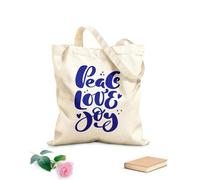 AILOONG Bolsos de lona de algodón para mujer Tela de 340g/m² de grosor Caligrafía positiva con letras de paz, amor y alegría. Material agradable para la piel