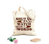 AILOONG Bolsos de lona de algodón para mujer Tela de 340g/m² de grosor Cállate y cuida tus palabras motivación tipografía cita póster impresión postal y otros usos Material agradable para la piel