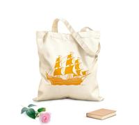 AILOONG Bolsos de lona de algodón para mujer Tela de 340g/m² de grosor Diseño de emblema de barco de viaje mítico, marineros antiguos, barco antiguo en Material agradable para la piel