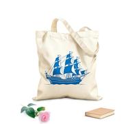 AILOONG Bolsos de lona de algodón para mujer Tela de 340g/m² de grosor Diseño de emblema de barco de viaje mítico, marineros antiguos, barco antiguo en Material agradable para la piel