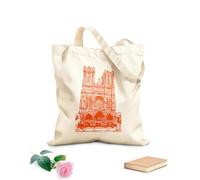 AILOONG Bolsos de lona de algodón para mujer Tela de 340g/m² de grosor Grabado antiguo de la Gran Región Este de la Catedral de Reims Material agradable para la piel