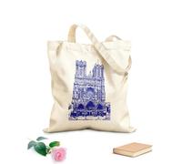 AILOONG Bolsos de lona de algodón para mujer Tela de 340g/m² de grosor Grabado antiguo de la Gran Región Este de la Catedral de Reims Material agradable para la piel