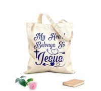 AILOONG Bolsos de lona de algodón para mujer Tela de 340g/m² de grosor mi corazón pertenece a jesus Material agradable para la piel
