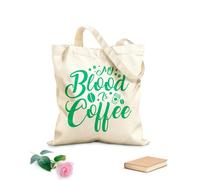 AILOONG Bolsos de lona de algodón para mujer Tela de 340g/m² de grosor Mi sangre es café, tipografía, letras, diseño de café. Material agradable para la piel