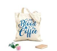 AILOONG Bolsos de lona de algodón para mujer Tela de 340g/m² de grosor Mi sangre es café, tipografía, letras, diseño de café. Material agradable para la piel