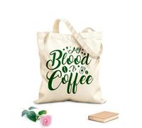 AILOONG Bolsos de lona de algodón para mujer Tela de 340g/m² de grosor Mi sangre es café, tipografía, letras, diseño de café. Material agradable para la piel