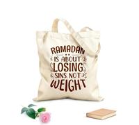 AILOONG Bolsos de lona de algodón para mujer Tela de 340g/m² de grosor Ramadán se trata de perder pecados, no peso. Tipografía del mes sagrado de Ramadán. Material agradable para la piel