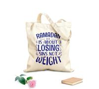 AILOONG Bolsos de lona de algodón para mujer Tela de 340g/m² de grosor Ramadán se trata de perder pecados, no peso. Tipografía del mes sagrado de Ramadán. Material agradable para la piel