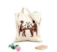 AILOONG Bolsos de lona de algodón para mujer Tela de 340g/m² de grosor Silueta de pareja romántica cenando en una mesa con vino Material agradable para la piel