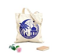 AILOONG Bolsos de lona de algodón para mujer Tela de 340g/m² de grosor Silueta de un hombre rezando al atardecer durante el Ramadán Mubarak Material agradable para la piel