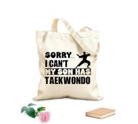 AILOONG Bolsos de lona de algodón para mujer Tipografía de karate audaz con imágenes prediseñadas de luchadores de taekwondo Tela de 12 oz de grosor Material agradable para la piel 31x36cm Mediano