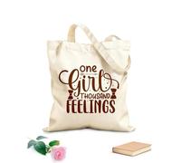 AILOONG Bolsos de lona de algodón para mujer Una chica con mil sentimientos y letras dibujadas a mano. Tela de 340g/m² de grosor Material agradable para la piel