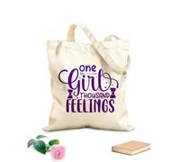 AILOONG Bolsos de lona de algodón para mujer Una chica con mil sentimientos y letras dibujadas a mano. Tela de 340g/m² de grosor Material agradable para la piel