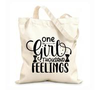 AILOONG Bolsos de lona de algodón para mujer Una chica con mil sentimientos y letras dibujadas a mano. Tela de 12 oz de grosor Material agradable para la piel 25x30cm Pequeño