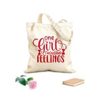 AILOONG Bolsos de lona de algodón para mujer Una chica con mil sentimientos y letras dibujadas a mano. Tela de 340g/m² de grosor Material agradable para la piel