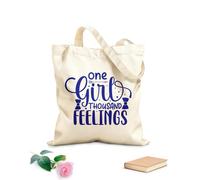 AILOONG Bolsos de lona de algodón para mujer Una chica con mil sentimientos y letras dibujadas a mano. Tela de 340g/m² de grosor Material agradable para la piel