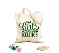 AILOONG Bolsos de lona de algodón para mujer Una chica con mil sentimientos y letras dibujadas a mano. Tela de 340g/m² de grosor Material agradable para la piel