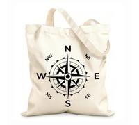 AILOONG Brújula redonda clásica Bolsa de tela con asa plana Tela de 12 oz de grosor Sustituye a la mochila escolar 35x40cm Grande