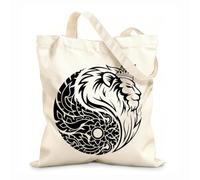 AILOONG Cabeza de león, rey, corona, símbolo Yin Yang, poder Bolsa de compras de lona de algodón Tela de 12 oz de grosor Se usa como bolsa de regalo 25x30cm Pequeño