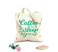 AILOONG café enseñar dormir repetir 2 tipográfico Bolsa de tela con asa plana Tela de 340g/m² de grosor Sustituye a la mochila escolar