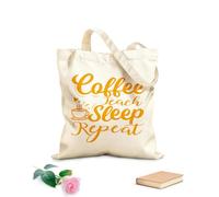 AILOONG café enseñar dormir repetir 2 tipográfico Bolsa de tela con asa plana Tela de 340g/m² de grosor Sustituye a la mochila escolar