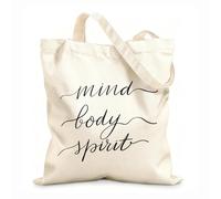 AILOONG Caligrafía con pincel, caligrafía mente, cuerpo y espíritu. Bolsa de lona con fondo reforzado Tela de 12 oz de grosor Se usa como bolsa de regalo 31x36cm Mediano