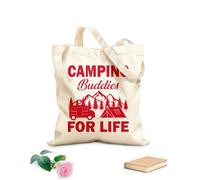AILOONG Camping, senderismo, aventura al aire libre, gráfico, tipografía divertida, eslogan Bolsa de tela con asa plana Tela de 340g/m² de grosor Sustituye a la mochila escolar