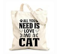 AILOONG Cita de animales y que dice que todo lo que necesitas es amor y un póster de gato. Bolsa de lona para vino Tela de 12 oz de grosor Combina con la ropa 31x36cm Mediano