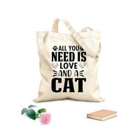 AILOONG Cita de animales y que dice que todo lo que necesitas es amor y un póster de gato. Bolsa de lona para vino Tela de 12 oz de grosor Combina con la ropa 25x30cm Pequeño