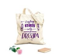 AILOONG Cita de motivación: Todo comienza con sueños. Bolsa de lona sin blanquear Tela de 340g/m² de grosor Se usa como bolsa de herramientas