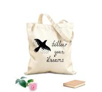 AILOONG Cita de pájaro Vuelo Sigue tus sueños Estrellas Bolsa de lona sin blanquear Tela de 12 oz de grosor Se usa como bolsa de herramientas 35x40cm Grande