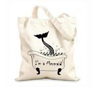 AILOONG Cita divertida de cola de sirena estilo baño vintage Bolsa de compras de lona de algodón Tela de 12 oz de grosor Se usa como bolsa de regalo 35x40cm Grande