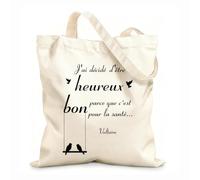AILOONG Citas motivacionales francesas para la sala de juegos: Decide ser feliz porque es bueno para tu salud y tu familia. Bolsos de calicó para mujer Tela de 12 oz de grosor Plegable 35x40cm Grande
