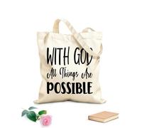 AILOONG Con Dios todo es posible - Carta cita Bolsa de lona con fondo reforzado Tela de 12 oz de grosor Se usa como bolsa de regalo 35x40cm Grande