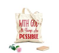 AILOONG Con Dios todo es posible - Carta cita Bolsa de lona con fondo reforzado Tela de 340g/m² de grosor Se usa como bolsa de regalo