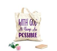 AILOONG Con Dios todo es posible - Carta cita Bolsa de lona con fondo reforzado Tela de 340g/m² de grosor Se usa como bolsa de regalo