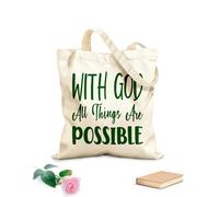 AILOONG Con Dios todo es posible - Carta cita Bolsa de lona con fondo reforzado Tela de 340g/m² de grosor Se usa como bolsa de regalo