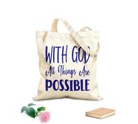 AILOONG Con Dios todo es posible - Carta cita Bolsa de lona con fondo reforzado Tela de 340g/m² de grosor Se usa como bolsa de regalo