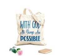 AILOONG Con Dios todo es posible - Carta cita Bolsa de lona con fondo reforzado Tela de 340g/m² de grosor Se usa como bolsa de regalo