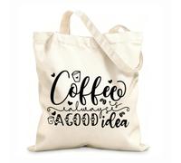 AILOONG Conjunto de diseño artístico de letras y tipografía con citas de café Bolsa de tela con asa plana Tela de 12 oz de grosor Sustituye a la mochila escolar 31x36cm Mediano