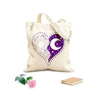 AILOONG Corazón celestial, sol, luna, estrellas, día, noche, amor, sueños, cosmos, galaxia, arte. Bolsa de tela con asa plana Tela de 340g/m² de grosor Sustituye a la mochila escolar