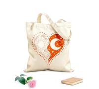 AILOONG Corazón celestial, sol, luna, estrellas, día, noche, amor, sueños, cosmos, galaxia, arte. Bolsa de tela con asa plana Tela de 340g/m² de grosor Sustituye a la mochila escolar