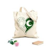 AILOONG Corazón celestial, sol, luna, estrellas, día, noche, amor, sueños, cosmos, galaxia, arte. Bolsa de tela con asa plana Tela de 340g/m² de grosor Sustituye a la mochila escolar