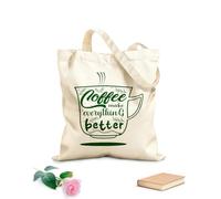 AILOONG El café hace que todo sea mejor, logotipo tipográfico con letras y capuchino con Bolsa de tela con asa plana Tela de 340g/m² de grosor Sustituye a la mochila escolar
