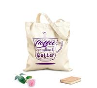 AILOONG El café hace que todo sea mejor, logotipo tipográfico con letras y capuchino con Bolsa de tela con asa plana Tela de 340g/m² de grosor Sustituye a la mochila escolar